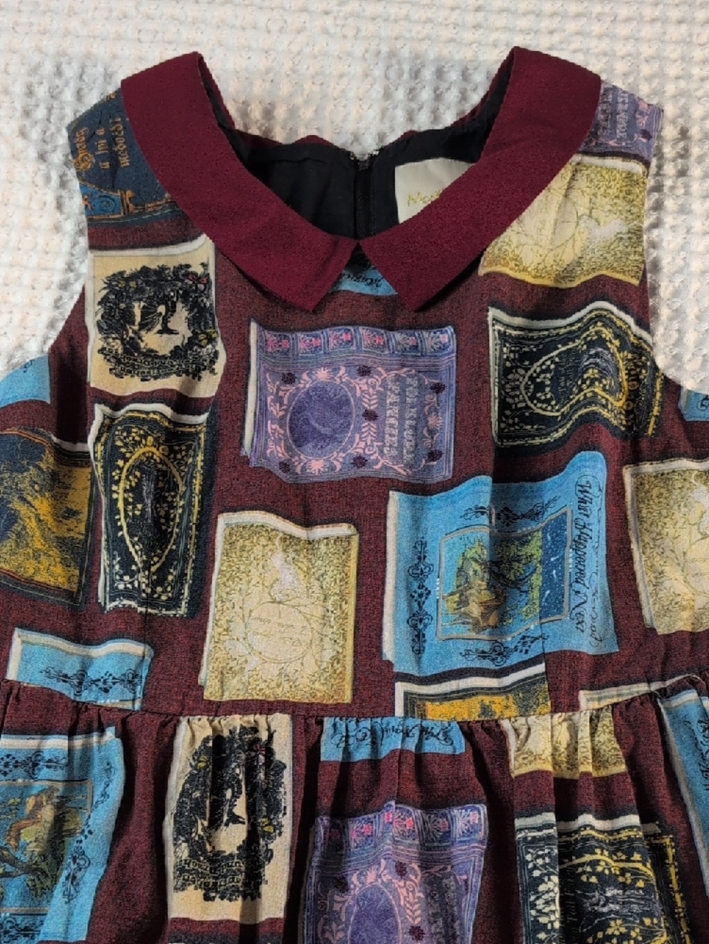 ModCloth Vintage 100% Cotton Burgundy Patchwork Print Dress - Picture 11 of 16